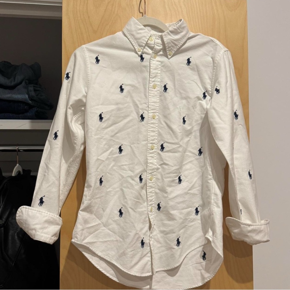 Ralph Lauren White and Navy Embroidered Men's Shirt